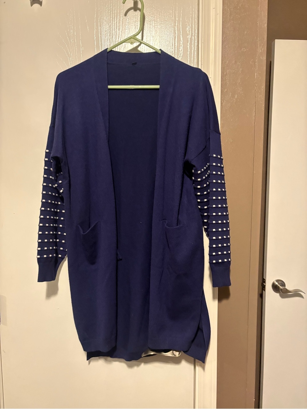 Open-Front Navy Blue Long Cardigan Sweater